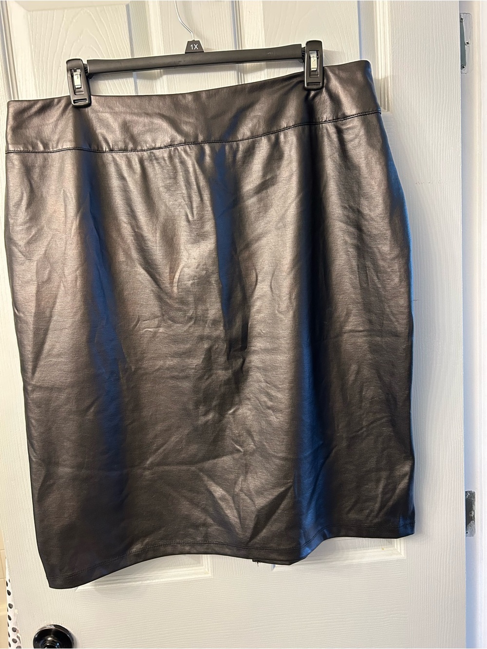 Ashley Stewart Black Faux Leather Pencil Skirt